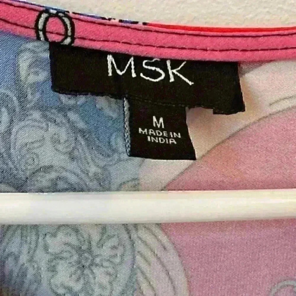 MSK Sleeveless Baroque Print 3-Ring Dress. Blue/Coral/Red Abstract Size Medium - Picture 5 of 12